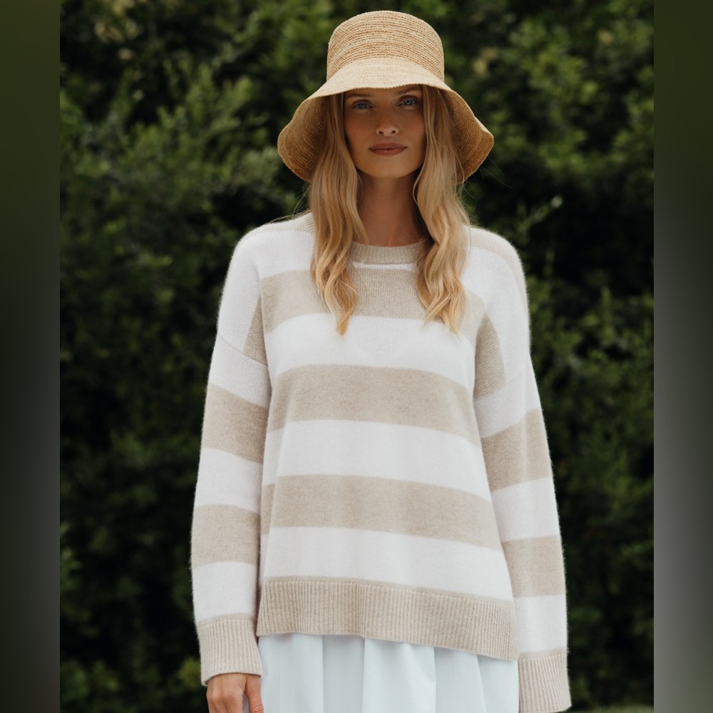 Jenni Kayne Cashmere Boyfriend Sweater Oatmeal Stripe